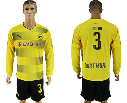 Dortmund #3 Joo Ho Home Long Sleeves Soccer Club Jersey - Click Image to Close